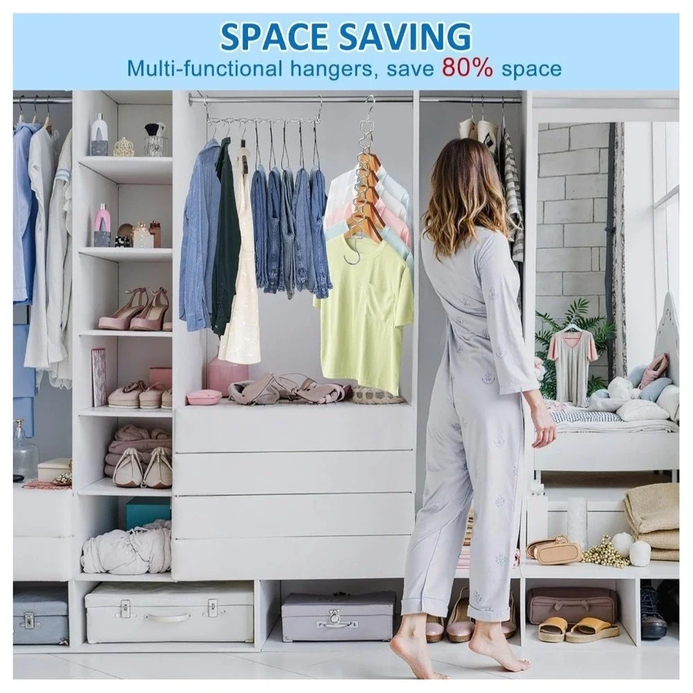 10 Pack Space Saving Hangers for Clothes, Sturdy‎ Metal Hangers Heavy Duty